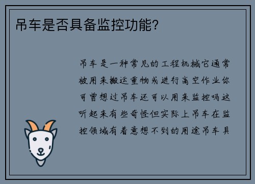 吊车是否具备监控功能?